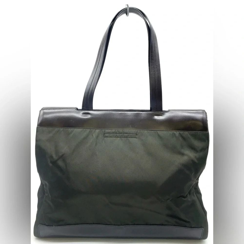 PRADA‎ Vintage Y2K Unisex Rare Dark Olive Nylon/Leather Shopper Tote Handbag